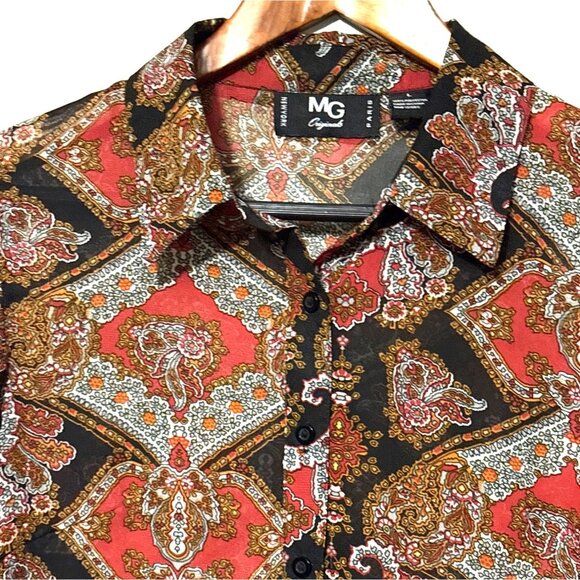 MG Originals Womens Long Sleeve Paisley Button-Up Shirt Size L 100% Polyester Bo - Picture 1 of 5